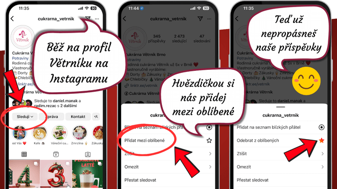 Jak sledovat cukrárnu Větrník na Instagramu